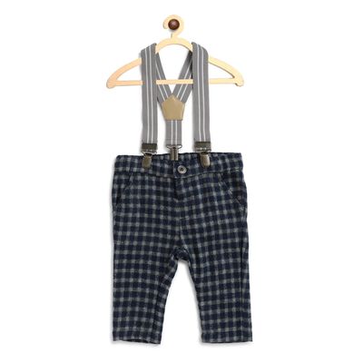 Flannel Long Trousers With Suspenders-Check Pattern
